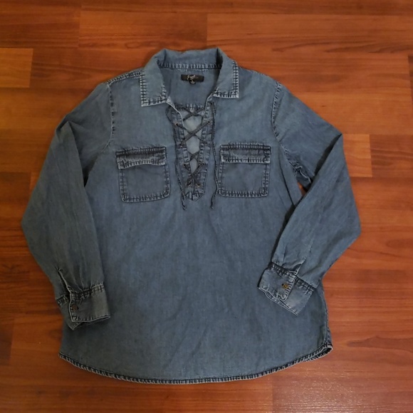 Earl Jeans Tops - Women's Earl Jean Lace Up Jean Shirt size L